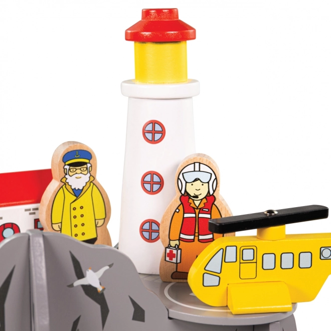 Tunel feroviar cu far și heliport Bigjigs Rail