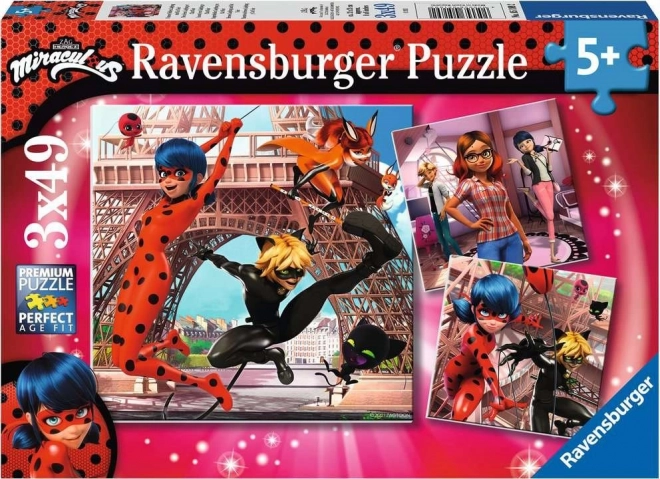 Puzzle miraculoasa buburuză și pisica neagră 3x49 piese