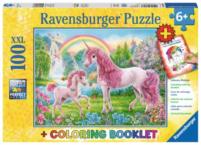 Puzzle RAVENSBURGER Unicorni Magici XXL 100 piese cu carte de colorat