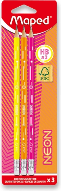 Creioane grafit neon Maped - set de 3 bucăți