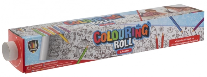 Rolă de colorat cu desene preimprimate și creioane colorate