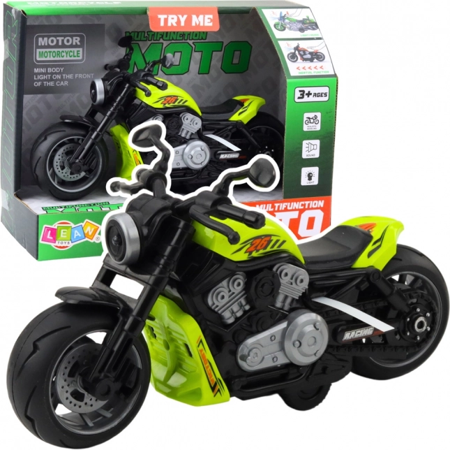 Motocicletă verde jucărie cu efecte