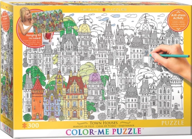 Puzzle de colorat case în oraș 300 piese + set agățare