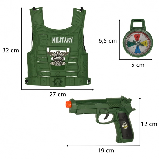 Set militar cu vestă, pușcă și binoclu