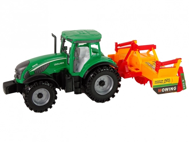 Tractor verde cu cultivator portocaliu pentru copii