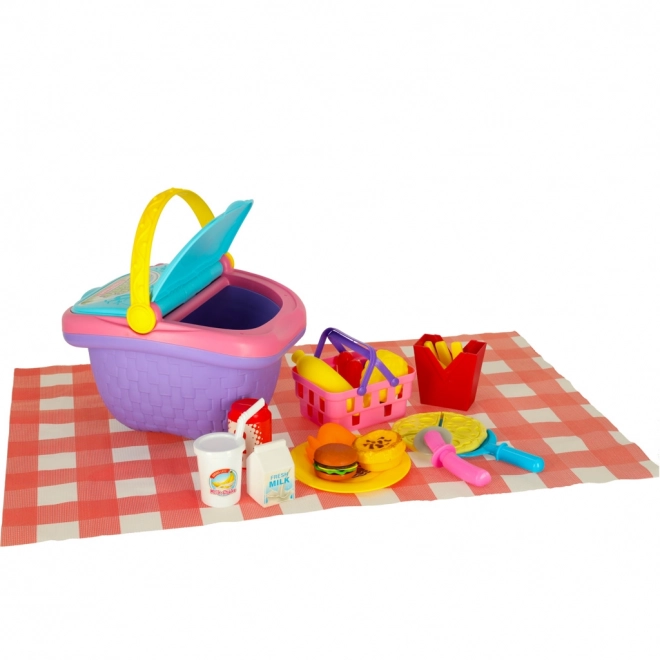 Coș de picnic cu fructe și sucuri