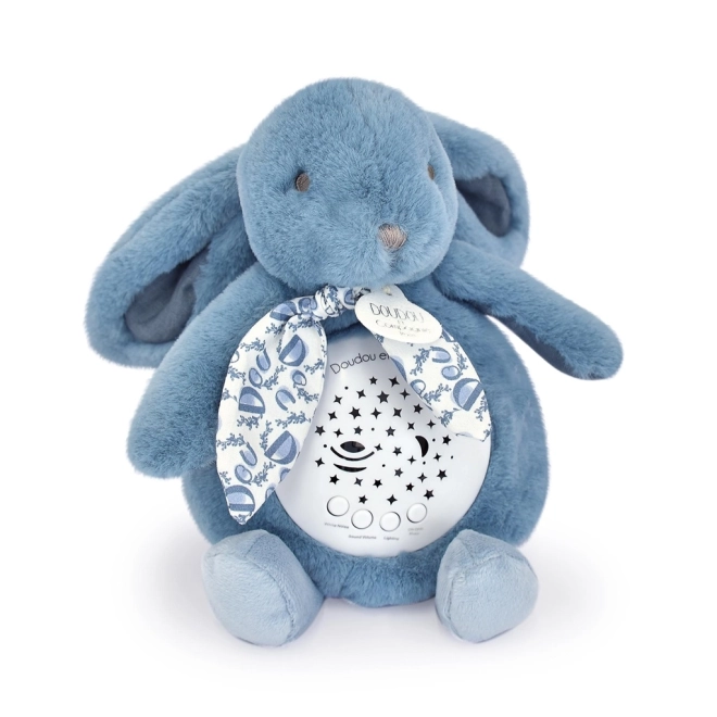 Cutiuța muzicală Doudou cu proiecție Iepuraș albastru
