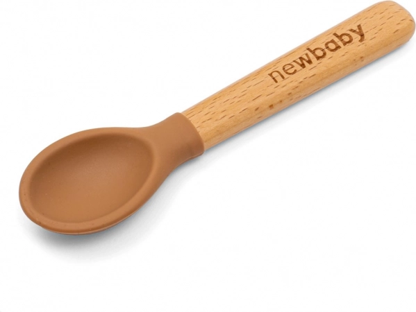 Linguriță silicon cu mâner din lemn New Baby Caramel 14 cm