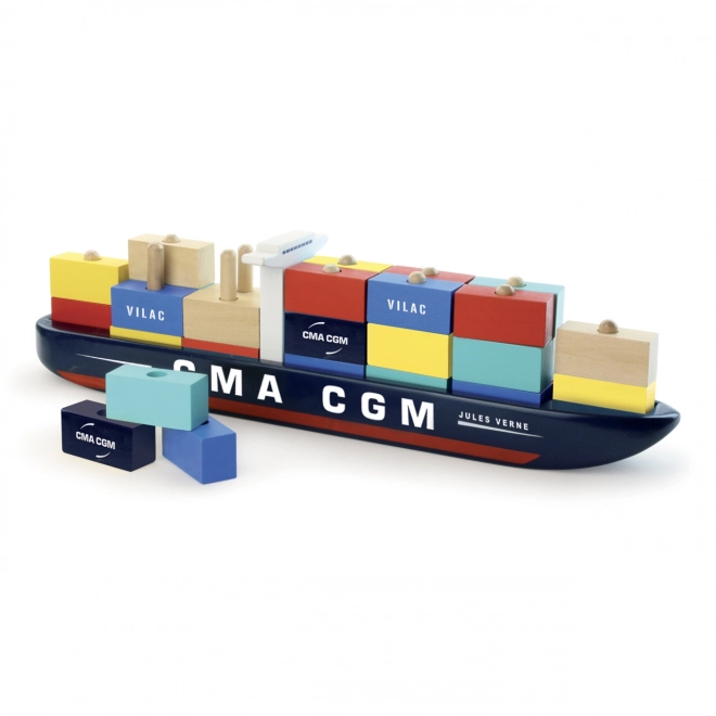 Vilac Navă container din lemn CMA CGM Jules Verne