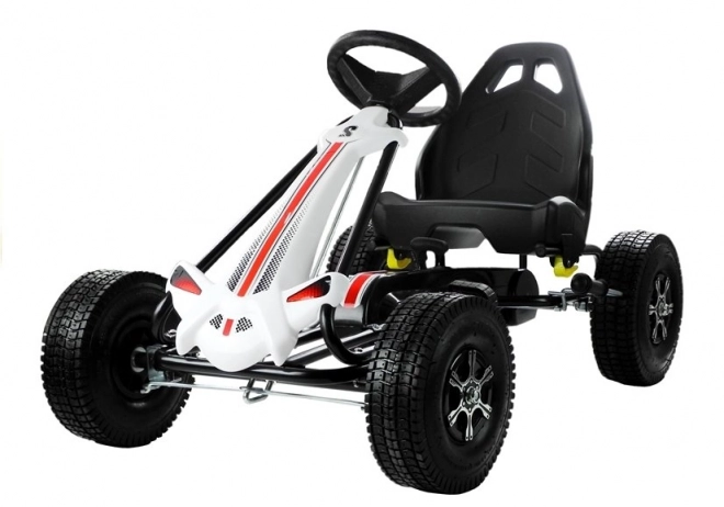 Gokart alb-negru pe pedale cu roți gonflabile