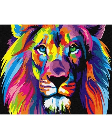 Pictură după numere Curcubeu Leu 40x50 Pânză + Culori + Pensule
