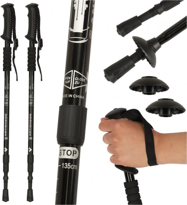 Bastoane trekking pliabile Nordic Walking, negre, 2 buc