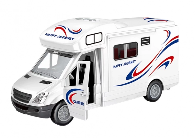 Camper alb cu lumini și sunete, uși deschise