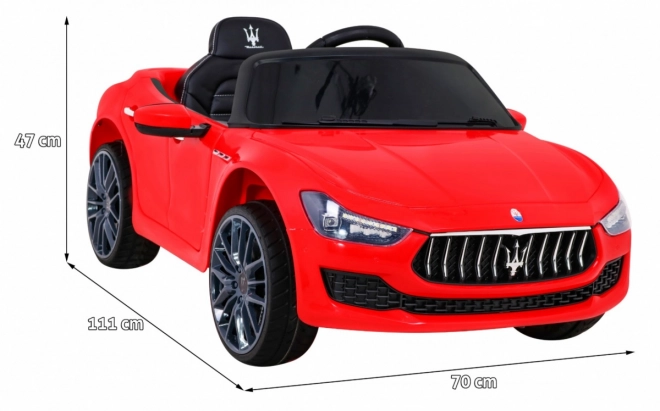Maserati Ghibli cu baterie pentru copii roșu + telecomandă + pornire lentă + EVA + MP3 USB + LED