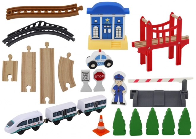 Set de cale ferată din lemn cu tren și accesorii 3.2m