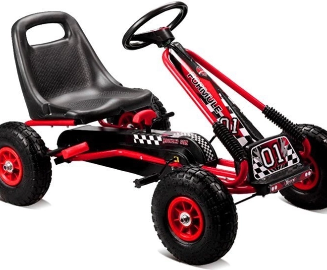 Kart cu pedale + Anvelope gonflabile + Scaun reglabil – Roșu