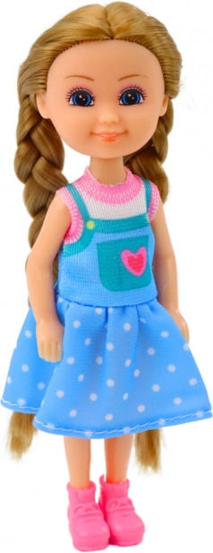 Mini păpușă cu păr lung în rochie 15 cm