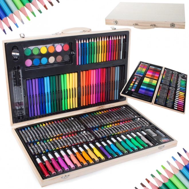Set artistic pentru pictură valiză din lemn 180 piese