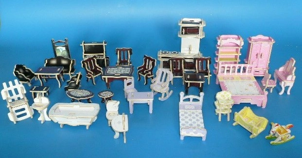 Puzzle 3D din lemn mini mobilier colorat