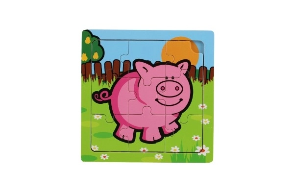 Mini puzzle din lemn 9 piese Primele mele animale pentru cei mici 15x15x0,8cm 6 tipuri