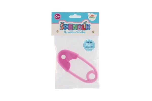 Chrastítor bebeluș pin plastic 12 cm roz