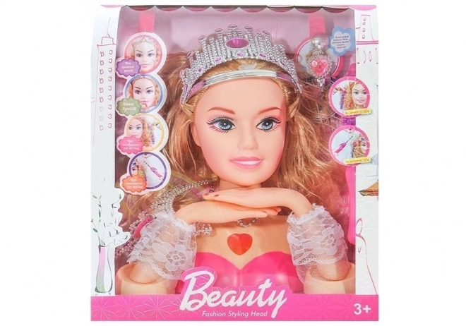 Cap de păpușă stilat cu coroană + accesorii