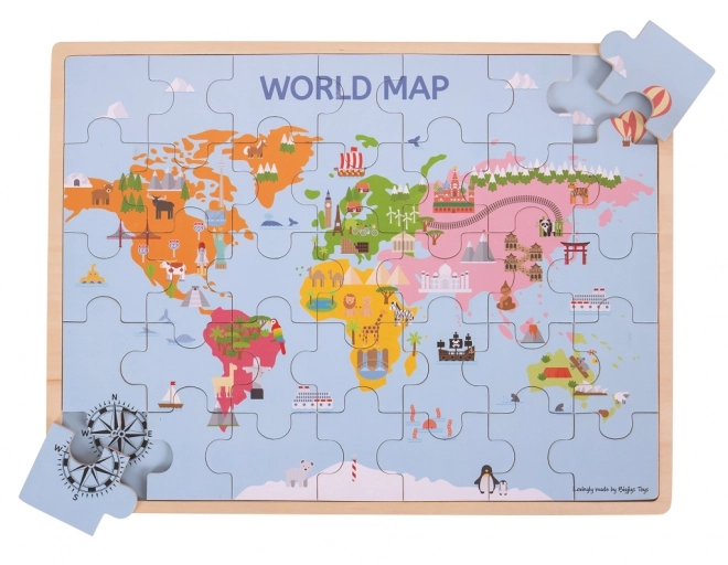 Puzzle din lemn Mapa lumii de la Bigjigs Toys