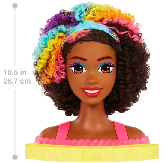 Cap de stilizare Barbie păr curcubeu neon ondulat