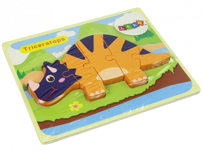 Puzzle din lemn dinozauri triceratops și ankylosaurus