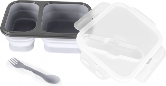 Cutie mare pentru gustări din silicon cu tacâmuri, Dove Grey