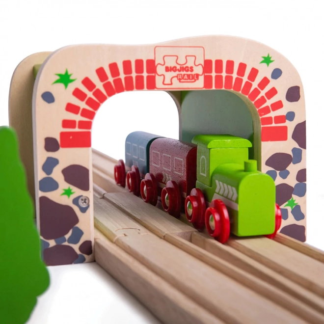 Tunel feroviar dublu din lemn Bigjigs Rail