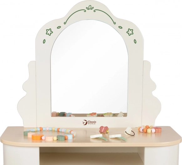 Masa de toaletă din lemn cu oglindă rotundă și accesorii Pastel Classic World