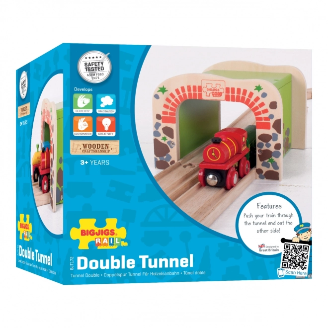 Tunel feroviar dublu din lemn Bigjigs Rail