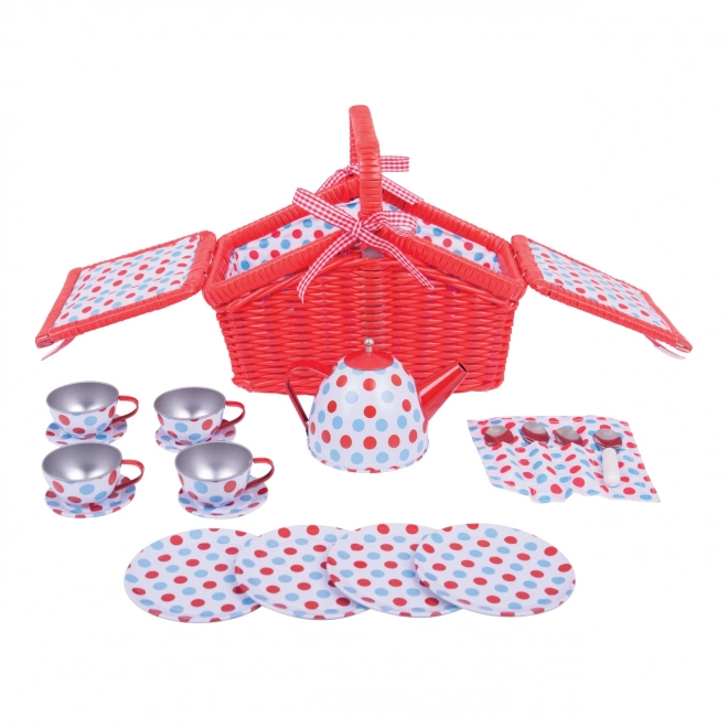 Set ceai cu buline în coș de picnic Bigjigs Toys