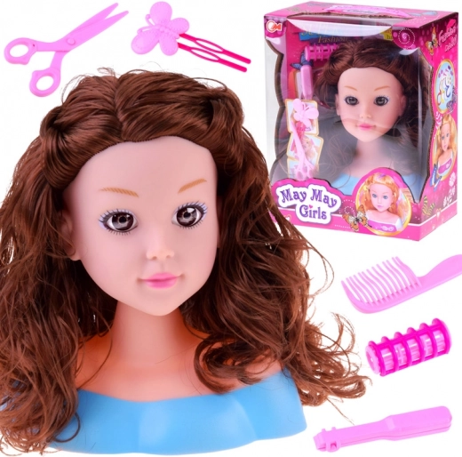 cap de coafat cu accesorii pentru copii, păpușă brunetă 20 cm