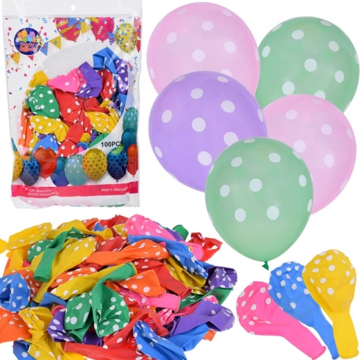 Baloane colorate cu puncte albe - set 100 buc