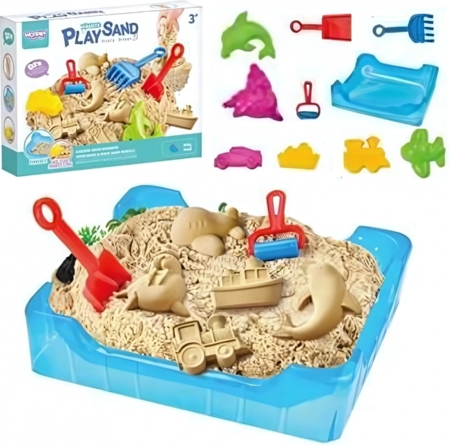 WOOPIE Nisip Kinetic 0,5 kg Set cu masă și forme