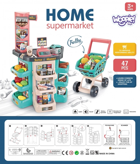 Magazin supermarket Woopie cu coș de cumpărături