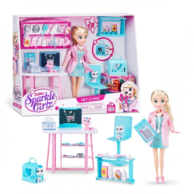 Set clinică veterinară cu păpușă Sparkle Girlz