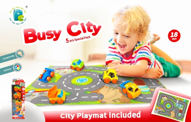 Set de autovehicule Kiddy Go! cu covor oraș