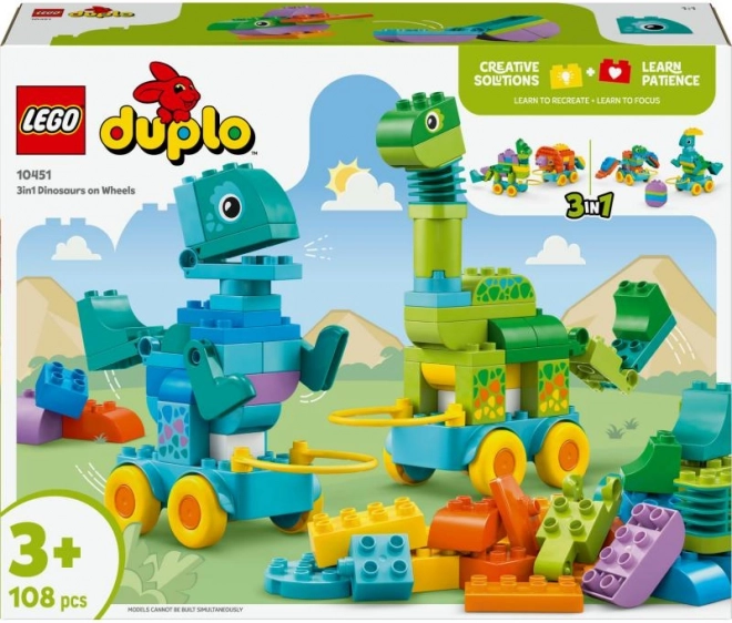 Set de construcție LEGO DUPLO 3 în 1: Dinozauri pe Roți