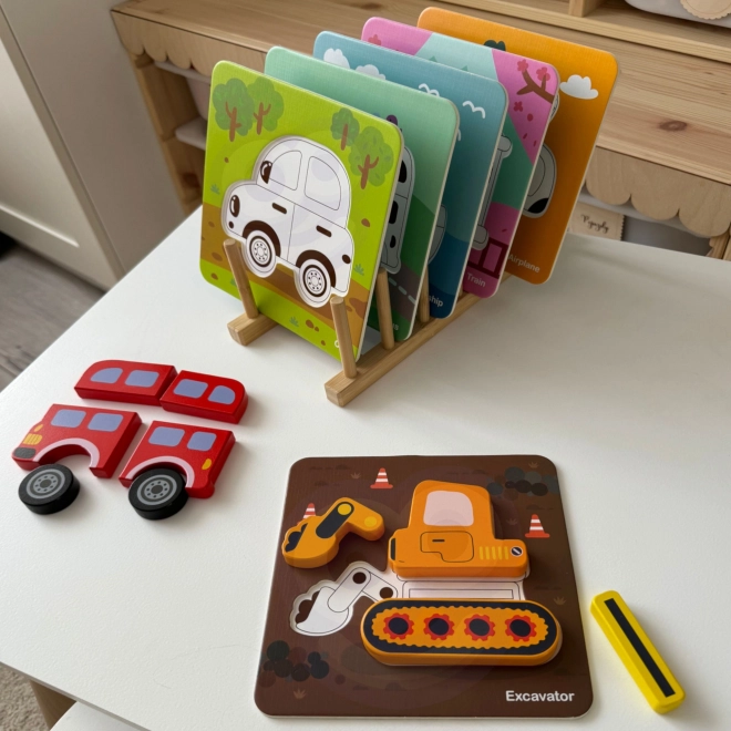 Puzzle din lemn pentru vehicule Woopie Montessori FSC