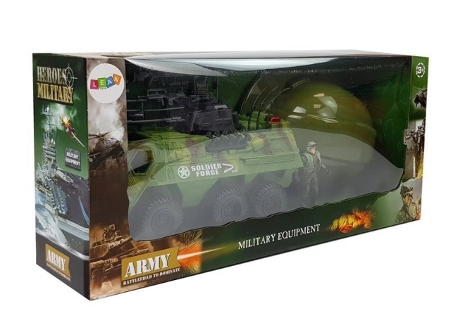 set militar vehicul camuflaj cu cască și soldat