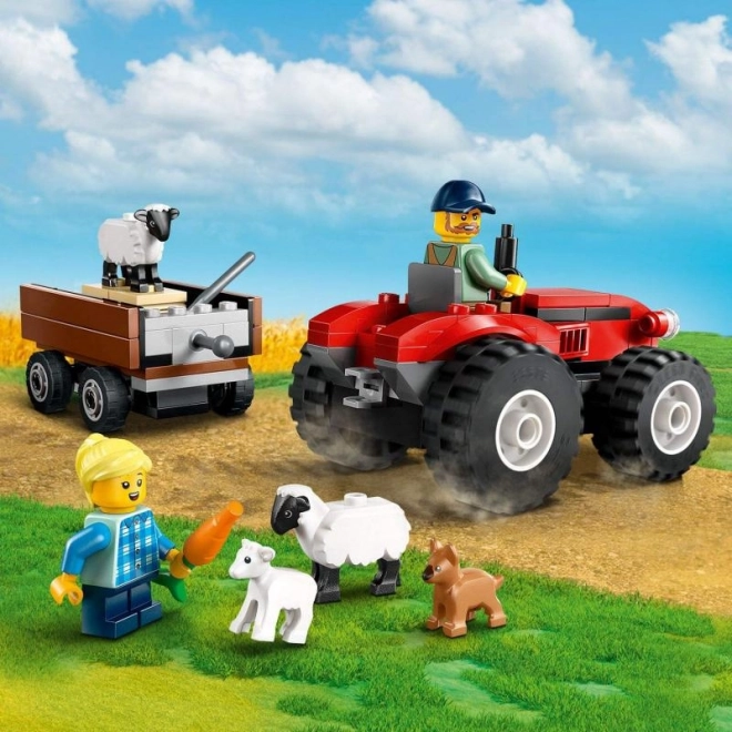 Tractor Roșu LEGO cu remorcă și oi
