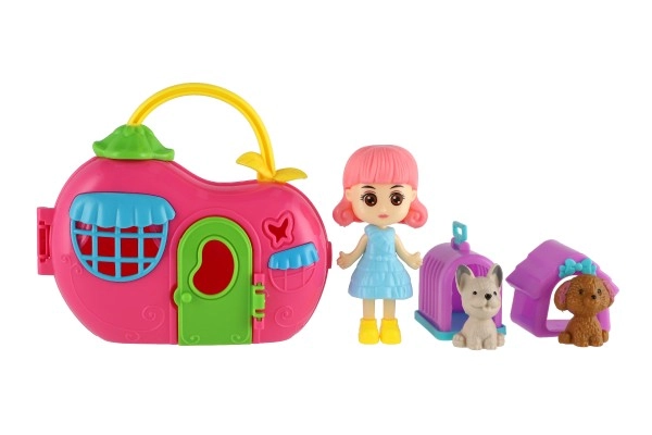 Păpușă și doi animăluți cu accesorii