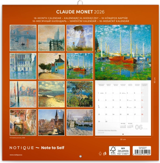 Calendar de notițe Claude Monet 2026, 30 x 30 cm