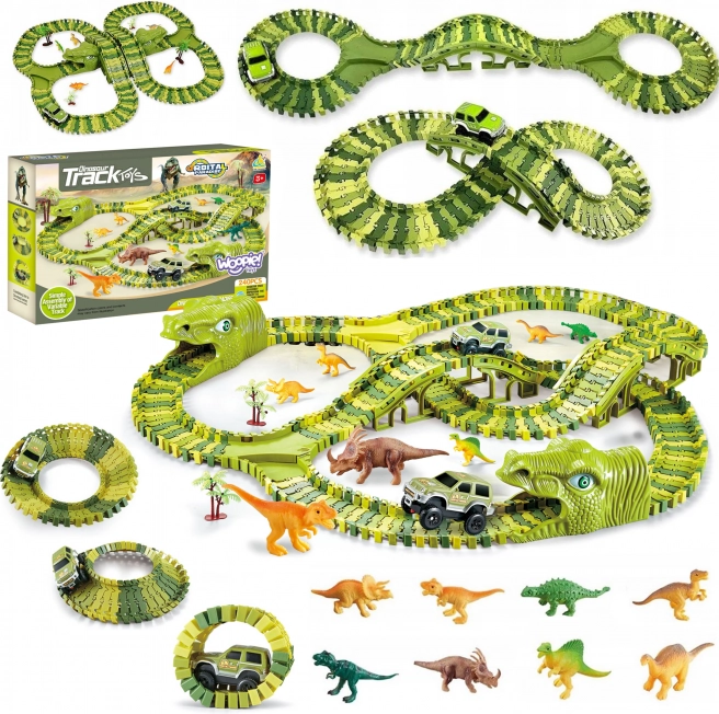 Circuit de curse cu dinozauri, mașinuță și figurine
