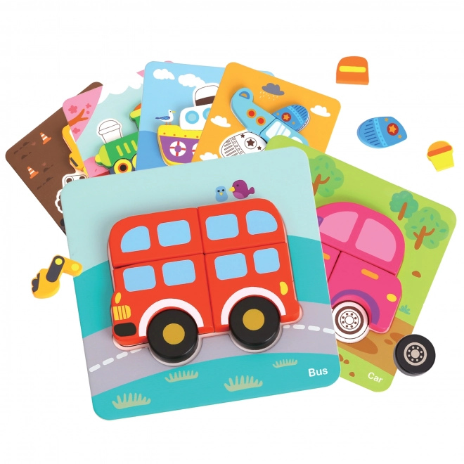 Puzzle din lemn pentru vehicule Woopie Montessori FSC