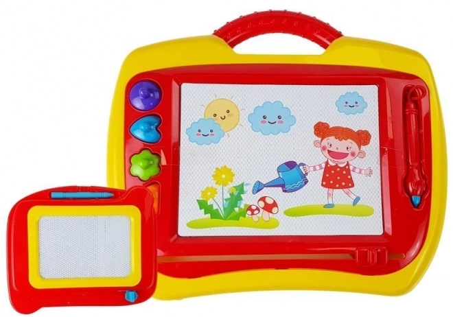Tablă magică cu două ecrane roșu-galben pentru copii