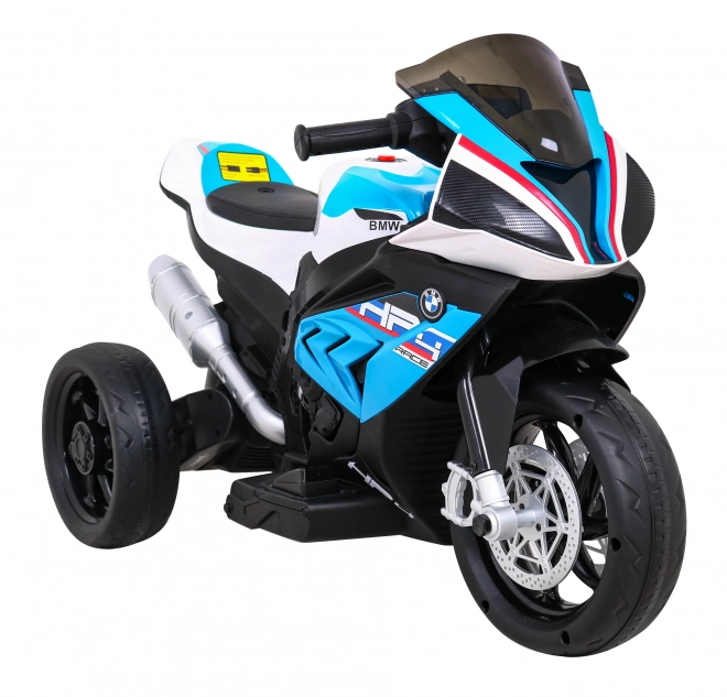 BMW HP4 Motocicletă pentru copii pe baterie Albastru + 3 roți + LED + MP3 USB + Piele Eco